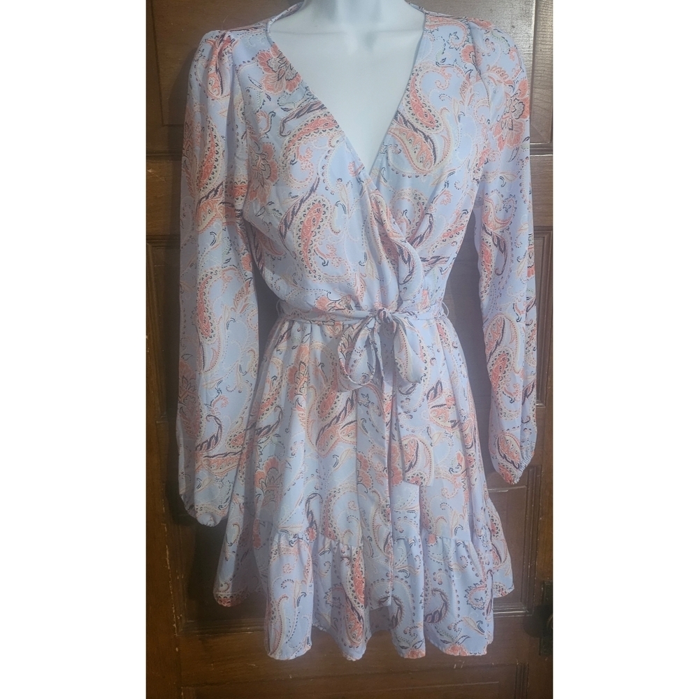 Jun & Ivy Long Sleeve Belted Floral Paisley Dress